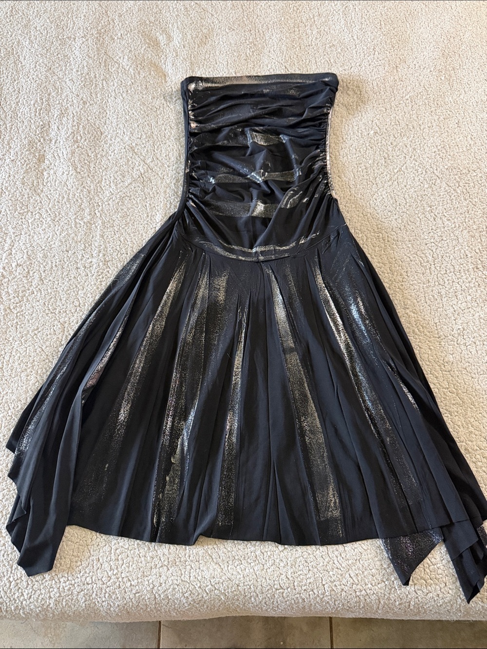 My Lola Y2K Black Shimmery Strapless Pleated Midi Dress Medium